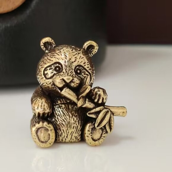 Other - Chinese Panda Brass Figurine eating Bamboo - NEW - 0.95 in L x 0.95 in W